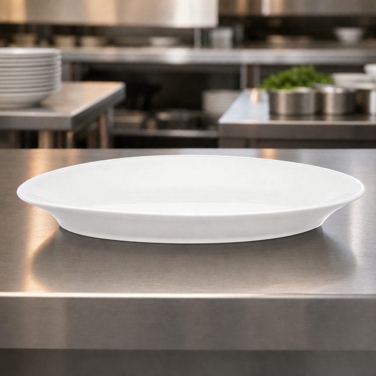Product image #4 for Crestware Alpine White 10-7/8 Inch Oval Vitrified Ceramic Wide Rim Platter