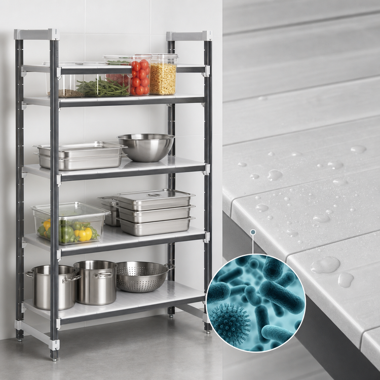 Product image #3 for Cambro Camshelving Elements XTRA 4-Tier Solid Stationary Starter Polymer Shelving Unit, 18"W x 24"L x 72"H