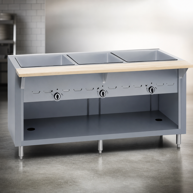 Product image #3 for Thurmaduke 3-Well Gas Steam Table, 46 Inch Wide, Stainless Steel Top, Paint Grip Steel Base