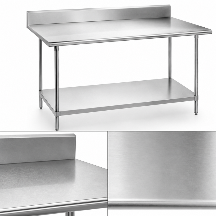 Product image #3 for Advance Tabco KMG-307 84-Inch x 30-Inch 304 Stainless Steel Work Table with 5-Inch Backsplash and Adjustable Galvanized Undershelf