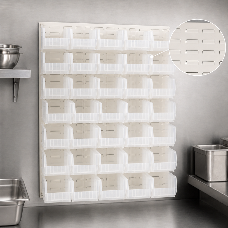 Product image #3 for Quantum Wall-Mounted Louvered Panel Starter Unit with 35 Clear Bins