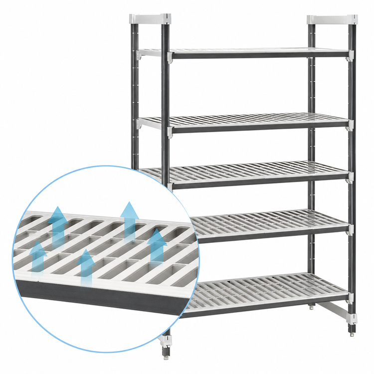 Product image #3 for Cambro Camshelving Elements XTRA 5-Shelf Vented Stationary Starter Polymer Shelving Unit, 24 x 60 x 84 Inches