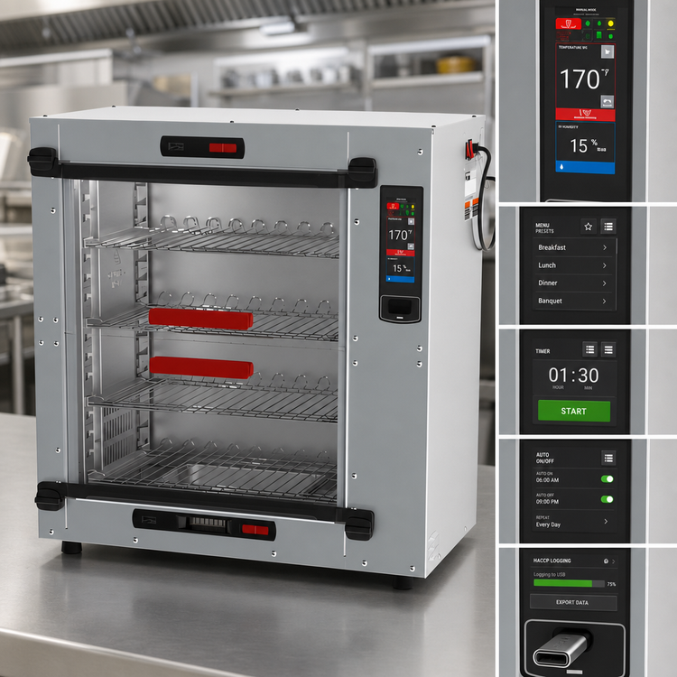 Product image #4 for Metro HotBlox Xpress S8 Countertop Quick-Pick Reach-In Hot Food Holding Cabinet, Touchscreen, 4 Shelves, Clear Flip Doors, 120V