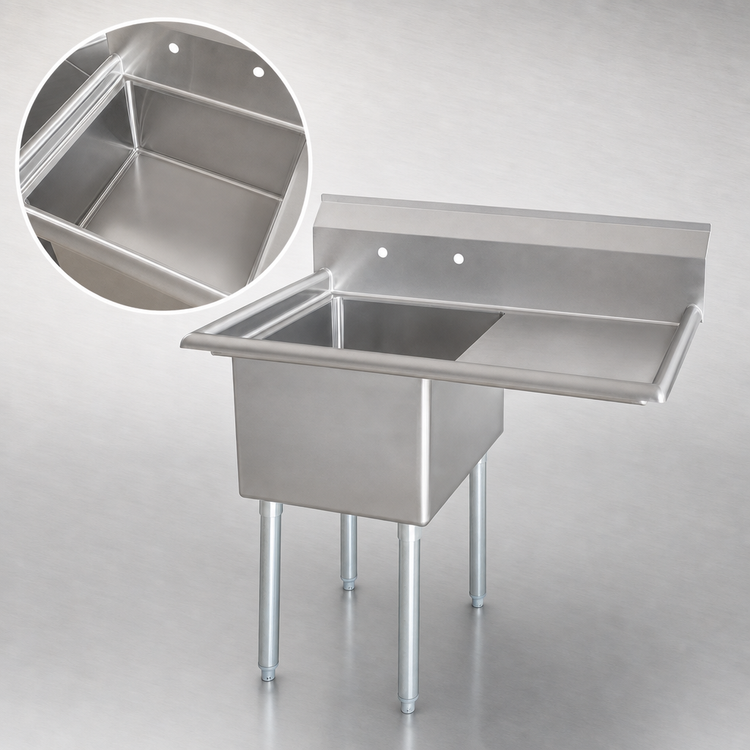 Product image #3 for Omcan USA 1-Compartment Pot Sink with Right-Hand Drainboard and Galvanized Legs