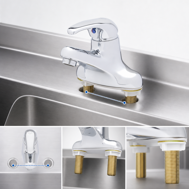 Product image #3 for T&S Brass 4-Inch Centerset Single Lever Faucet with 0.5 GPM Vandal-Resistant Spray Device and Pop-Up Drain