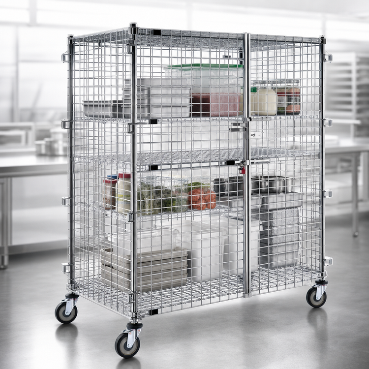 Product image #3 for QuadTruss Mobile Chrome-Plated Wire Security Cage with Double Doors