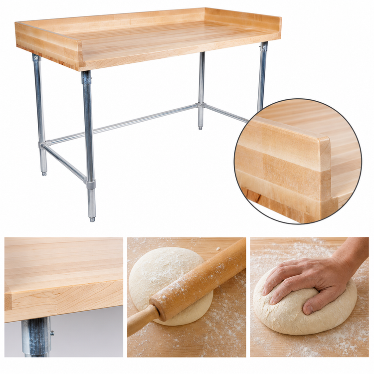 Product image #3 for BK Resources 72-Inch x 36-Inch Hard Maple Bakers Table with Galvanized Open Base