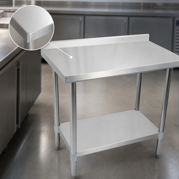 Product image #3 for BK Resources 30 Inch x 18 Inch Stainless Steel Work Table with 1-1/2 Inch Rear Riser and Adjustable Undershelf