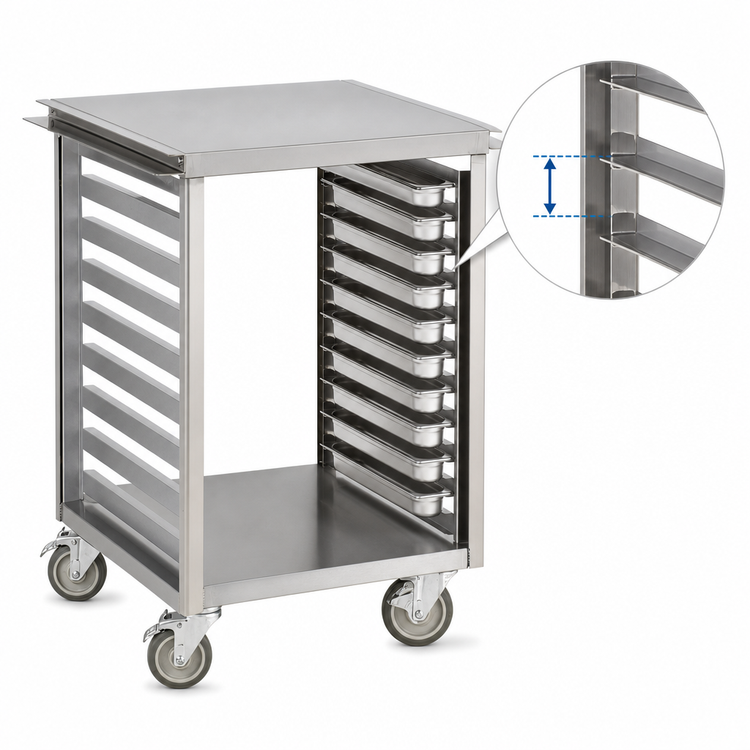 Product image #3 for Mobile Stainless Steel Equipment Stand with 17 Pan Slides and Wing Table
