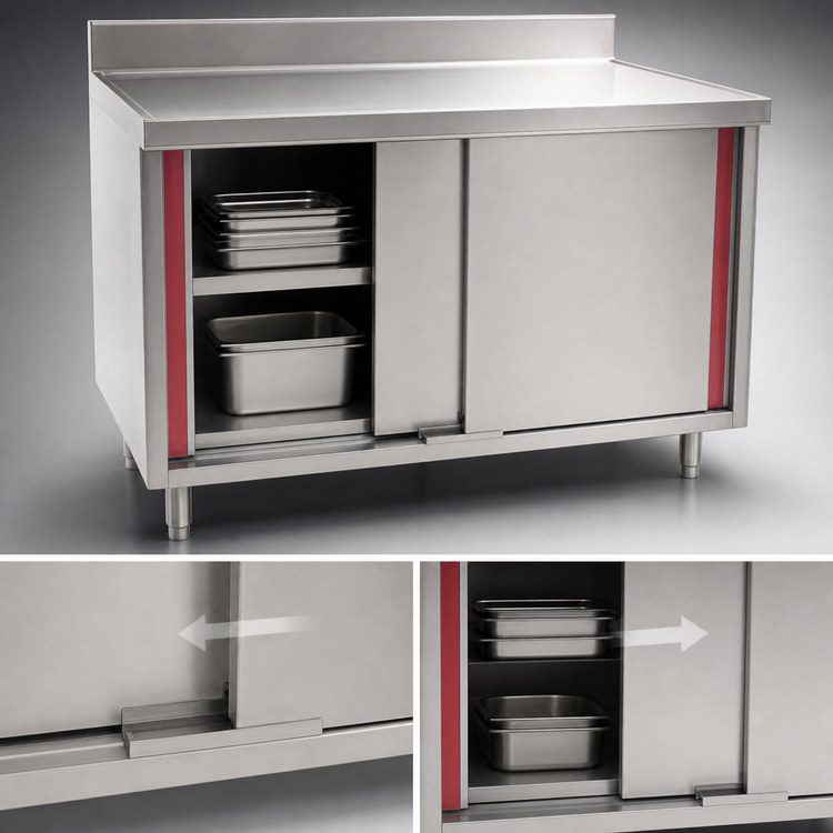 Product image #3 for Spec-Master Marine Series 72-Inch x 24-Inch Stainless Steel Work Table with Cabinet Base and Sliding Doors