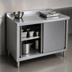 Thumbnail image #3 for 72 Inch Stainless Steel Cabinet Base Work Table with Sliding Doors, Middle Shelf, and 2 Inch Rear Up-Turn