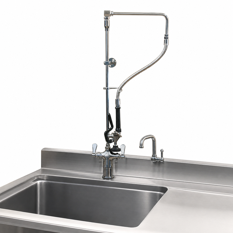 Product image #3 for OptiFlow Lead-Free Single-Hole Deck Mount Swing Arm Pre-Rinse Faucet Assembly with 8-Inch Add-On Faucet