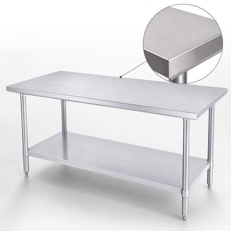 Product image #3 for Duke Stainless Steel Work Table with Undershelf, 60 x 36 x 36 Inches, 16-Gauge 300 Series Top, No Backsplash