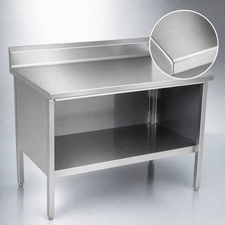 Product image #3 for John Boos Open Front Enclosed Base Work Table, 72 x 24 Inches, 14-Gauge Stainless Steel Top with 5-Inch Backsplash