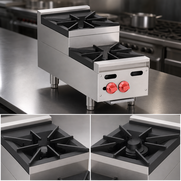 Product image #3 for Achiever 12-Inch Gas Countertop Hot Plate, 60,000 BTU, with 1 Open Burner and 1 Step-Up Burner