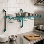 Thumbnail image #3 for Quantum WC14-CB2442P Wall-Mount Cantilever Single-Shelf Wire Shelving Unit, 42 x 24 Inch, 14-Inch Posts, Green Epoxy