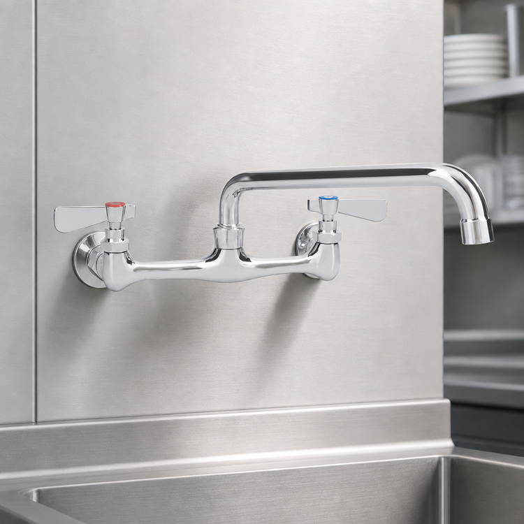 Product image #3 for Steel Works Stainless Heavy Duty Wall-Mount Commercial Faucet with 8-Inch Centers and 14-Inch Spout