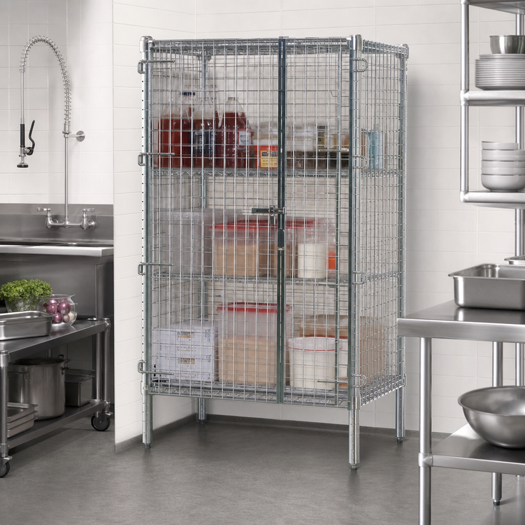 Product image #3 for Eagle Group QuadTruss Stationary Chrome-Plated Wire Security Cage with Padlock Doors, 39-1/4W x 33-1/4D x 67H
