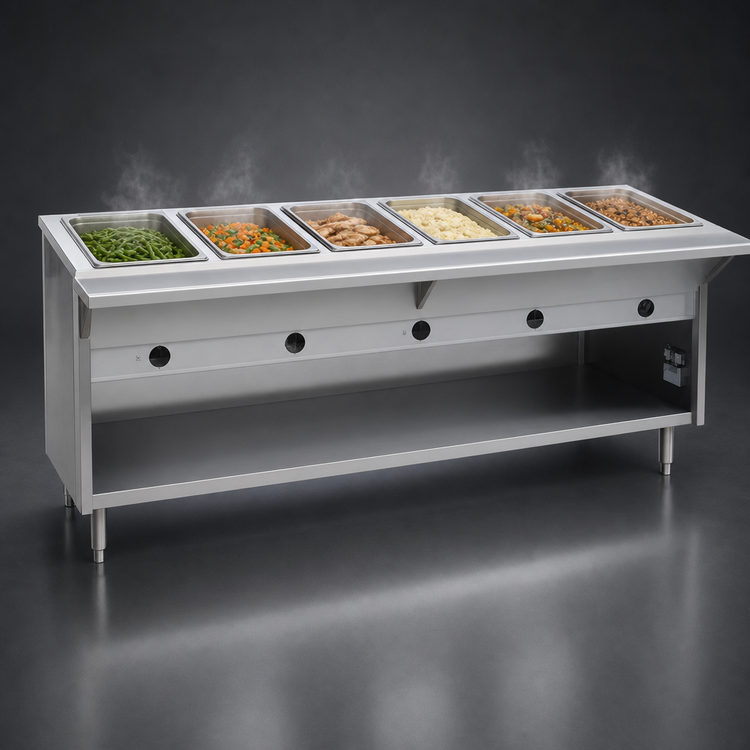 Product image #3 for Spec-Master HT6OB-208-3 Six-Well Electric Hot Food Table with Open Base, 94.5 Inches Wide
