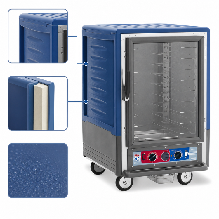 Product image #3 for Metro C5 3 Series Mobile Half-Height Heated Holding & Proofing Cabinet with Clear Polycarbonate Door, Blue Insulation Armour