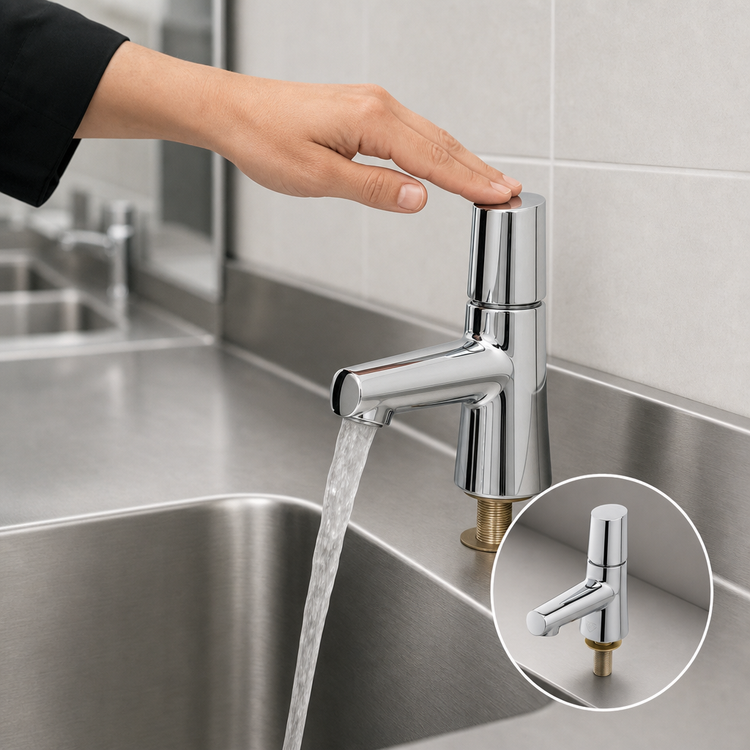 Product image #3 for T&S Brass LakeCrest Aesthetic Single-Hole Deck-Mount Metering Lavatory Faucet, Polished Chrome
