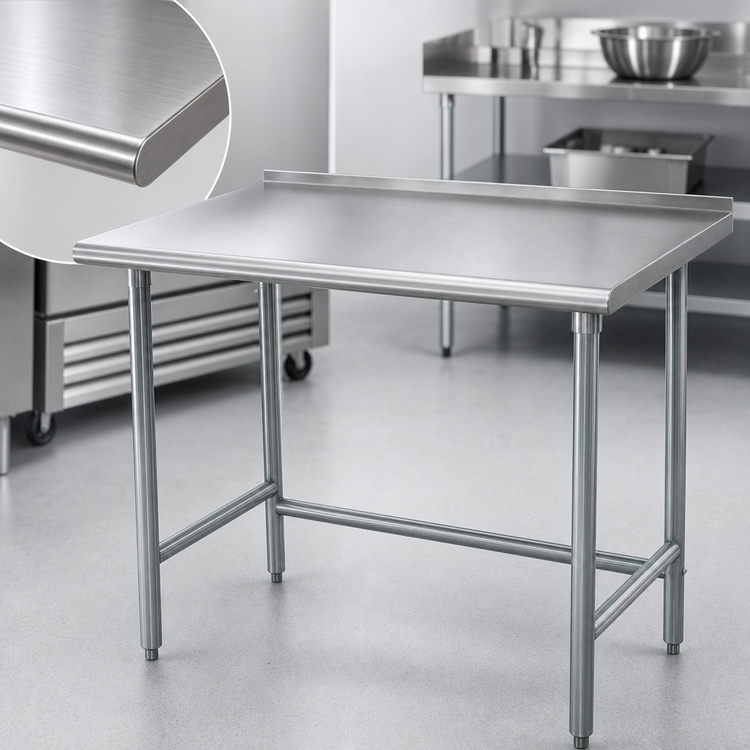 Product image #3 for Advance Tabco Special Value Series 84" x 24" 16-Gauge 304 Stainless Steel Open Base Work Table with 1-1/2" Rear Up-Turn