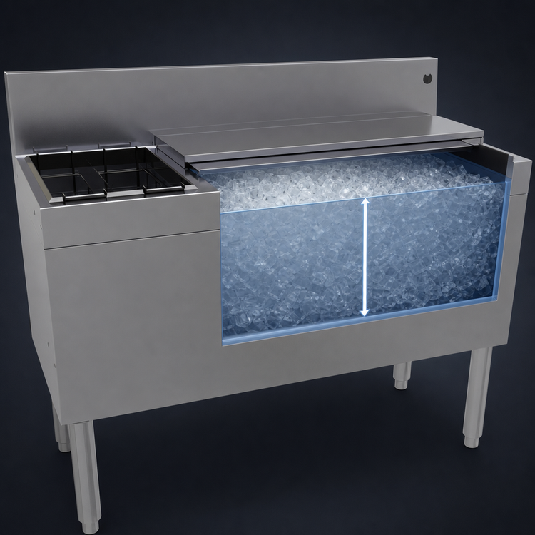 Product image #3 for Glastender Extra Deep 42" Underbar Ice Bin/Cocktail Unit with Bottle Well Storage and 10-Circuit Cold Plate