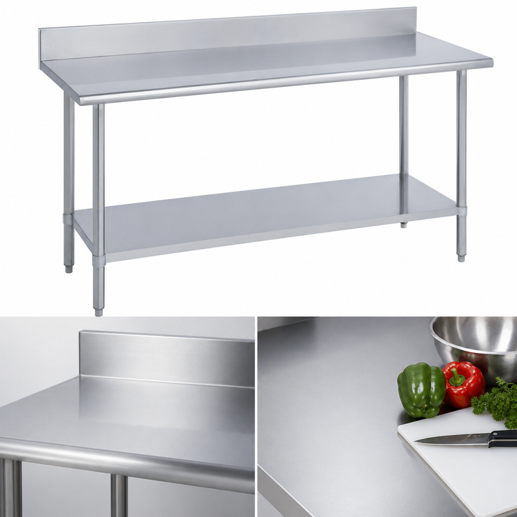 Product image #3 for Duke 48 Inch x 24 Inch 14-Gauge 300 Series Stainless Steel Work Table with 5-Inch Riser and Galvanized Undershelf
