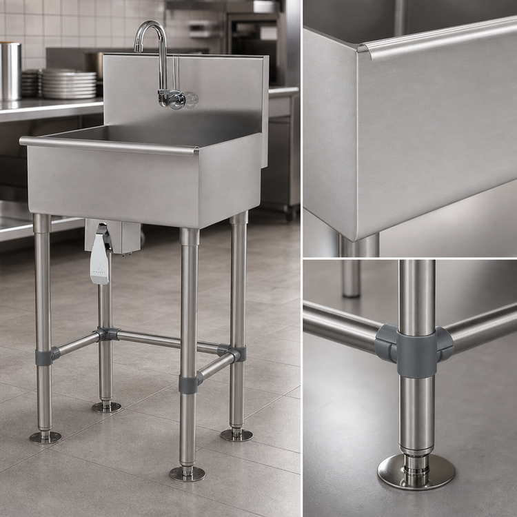 Product image #3 for Advance Tabco Freestanding Stainless Steel Service Sink with Knee Valve and Gooseneck Spout