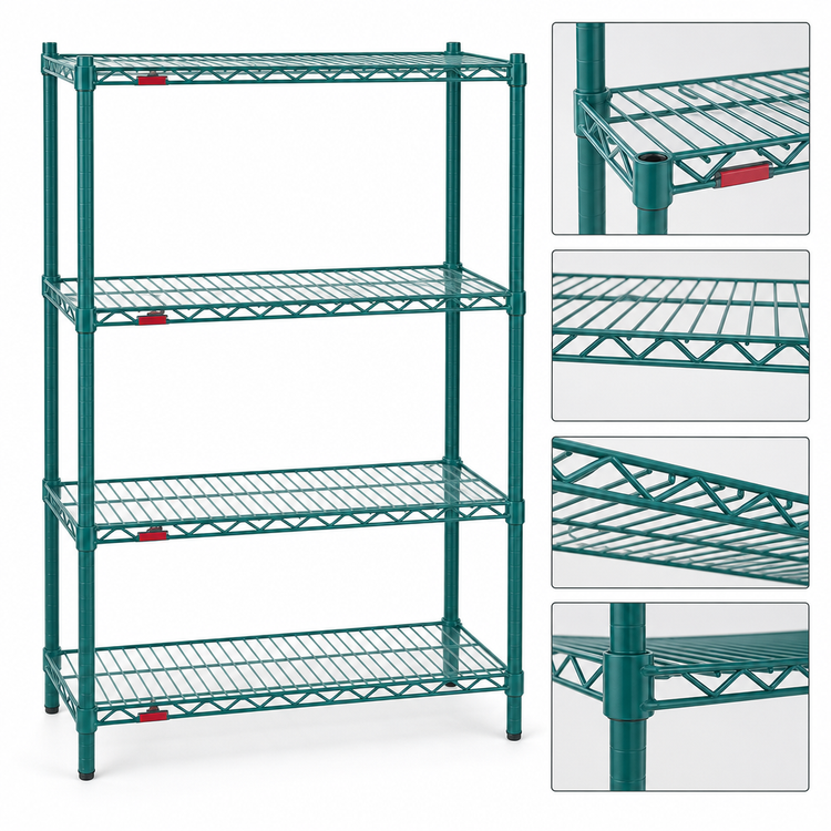 Product image #3 for Valu-Gard 4-Tier Starter Wire Shelving Unit, 48"W x 18"D x 63"H, Green Epoxy Finish
