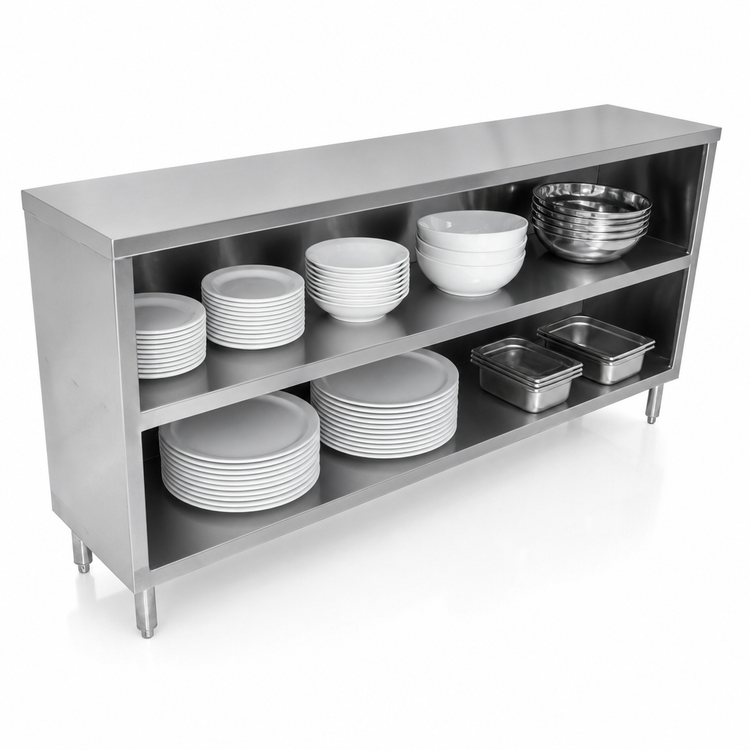 Product image #3 for John Boos Open Front Stainless Steel Dish Cabinet with Mid-Shelf and Adjustable Bullet Feet, 72 Inch