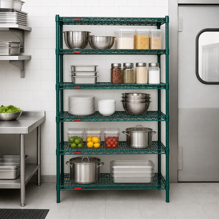 Product image #3 for Eagle Group Valu-Gard S5-86-1836VG 5-Tier Stationary Wire Shelving Starter Unit, 36W x 18D x 86H, Green Epoxy