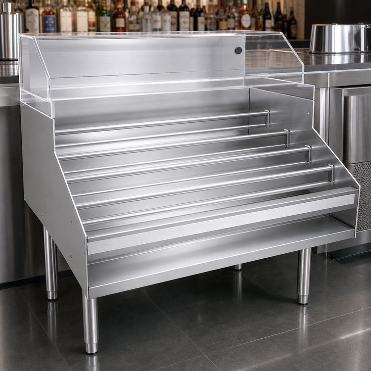 Product image #3 for Glastender 5-Step Freestanding Underbar Liquor Steps with Clear Lift-Off Cover, 30 Inch W x 29 Inch D, Stainless Steel