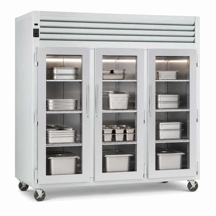 Product image #3 for Traulsen Spec-Line 3-Section Heated Reach-In Holding Cabinet with Half-Height Glass Doors, Standard Depth, Stainless Steel Interior and Exterior