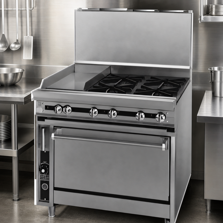 Product image #3 for Titan JTRH-24G-2-36 Heavy Duty 36-Inch Gas Range with 2 Open Burners and 24-Inch Griddle