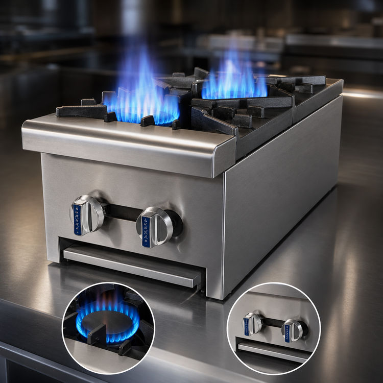 Product image #3 for Turbo Air Radiance TAHP-12-2 High Output 12-Inch 2-Burner Countertop Gas Hot Plate