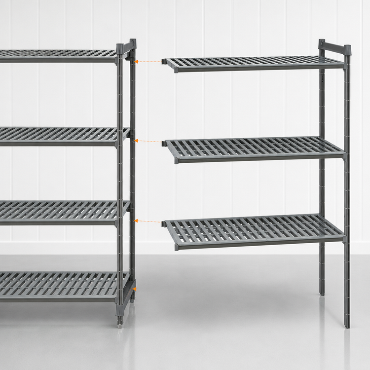 Product image #3 for Cambro Camshelving Basics Plus 60-Inch Wide x 18-Inch Deep x 84-Inch High 4-Tier Vented Polymer Add-On Unit, Brushed Graphite