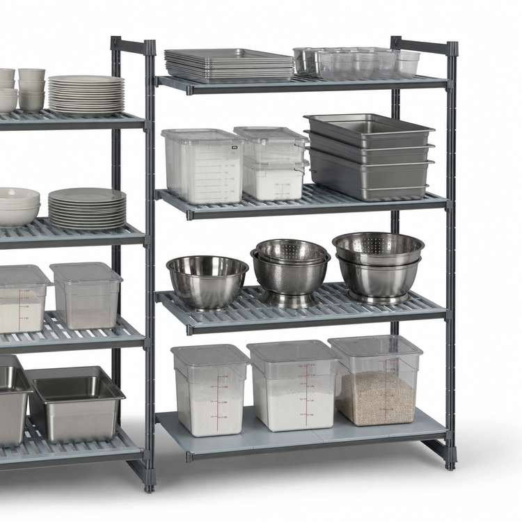 Product image #3 for Cambro Camshelving Basics Plus 4-Tier Add-On Polymer Shelving Unit, 24" x 54" x 64", Mixed Vented/Solid