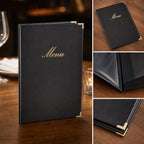 Thumbnail image #3 for American Metalcraft Securit MCCRLSBL Black Faux Leather Booklet Menu Cover, 10 x 13 in, Gold Lettering, Stitched Case of 40