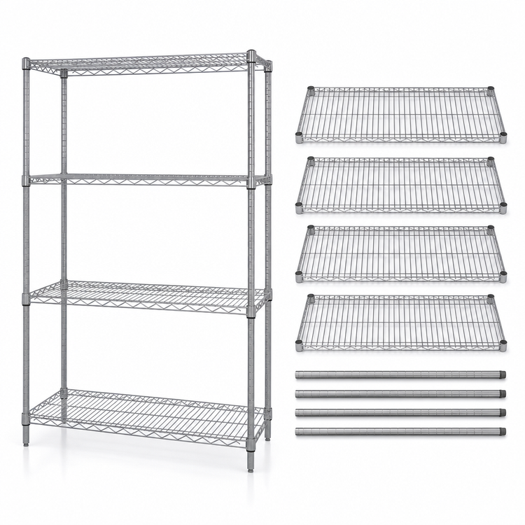 Product image #3 for Quantum 36"W x 12"D x 54"H Stationary Wire Shelving Starter Kit with 4 Shelves, 304 Stainless Steel