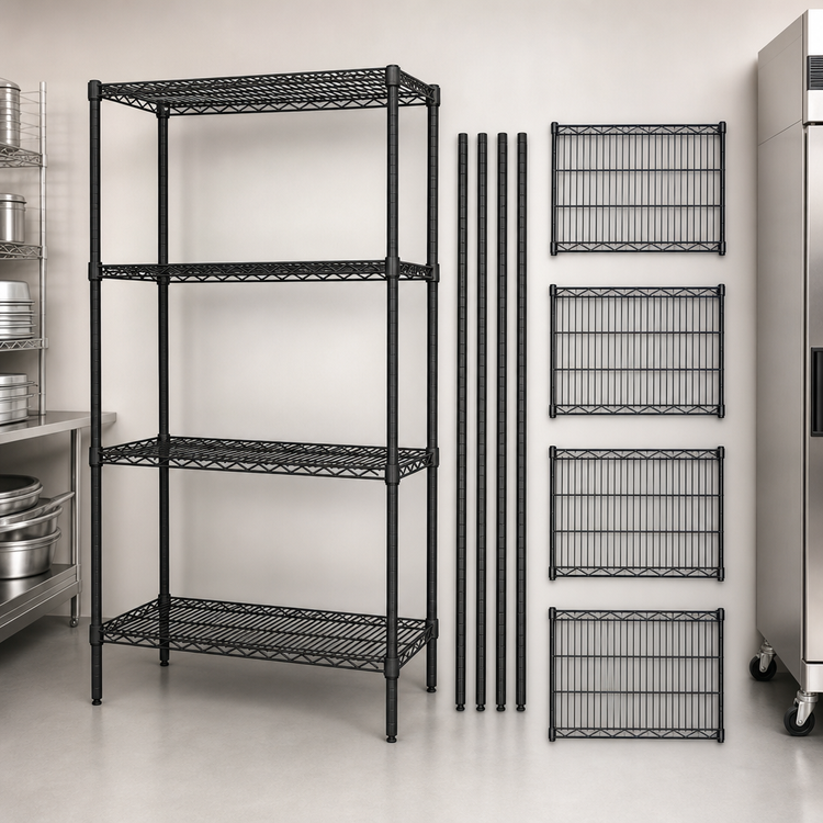Product image #3 for Quantum 42W x 30D x 63H Wire Shelving Starter Kit, 4-Shelf, Black Epoxy Antimicrobial Finish