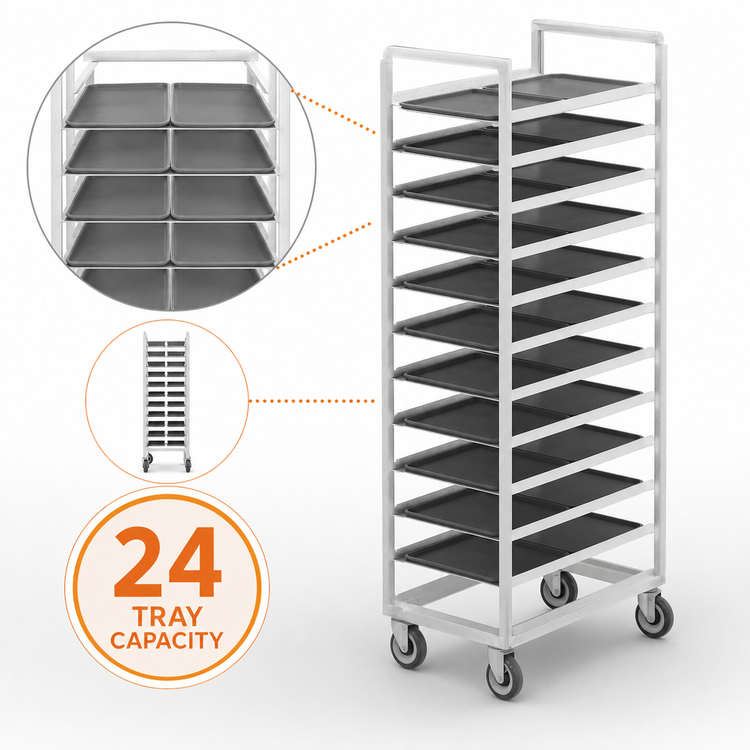 Product image #3 for Channel Manufacturing 447A Single-Section Aluminum Cafeteria Tray Rack, End Load, 24-Tray Capacity