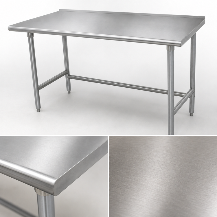 Product image #3 for Advance Tabco 120-Inch x 36-Inch 16-Gauge 430 Stainless Steel Work Table with Rear Up-Turn and Galvanized Base