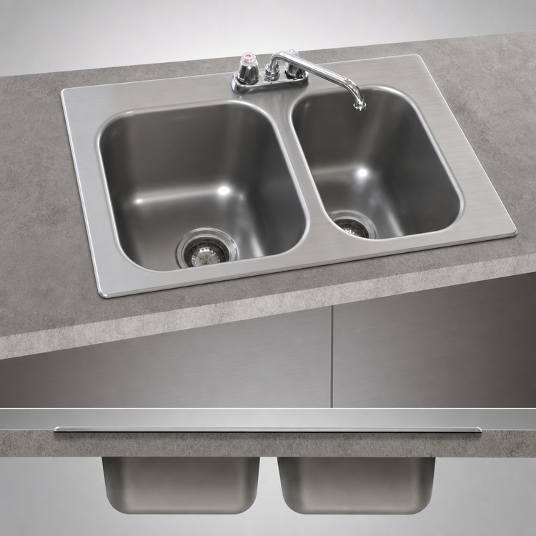 Product image #3 for Eagle Group Self-Rimming Two-Compartment Drop-In Sink, 10" x 14" x 9-1/2" Bowls, 304 Stainless Steel