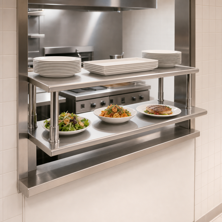 Product image #3 for Eagle Group Wall-Mount Pass-Thru Stainless Steel Shelf with Overshelf, 132 W x 24 D