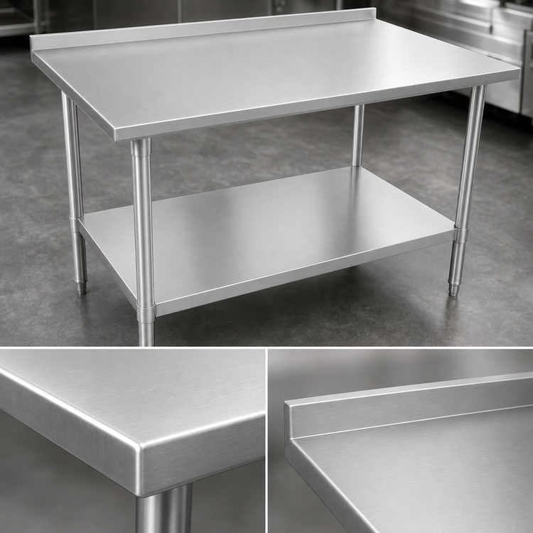 Product image #3 for John Boos Stallion 60" x 36" 14-Gauge 300 Series Stainless Steel Top Work Table with 1-1/2" Rear Up-Turn