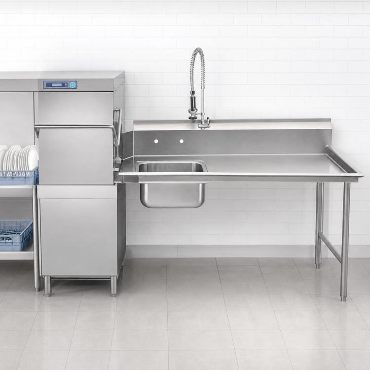 Product image #3 for Advance Tabco 47 Inch Right-Hand Straight Soil Dishtable with Pre-Rinse Sink, 14 Gauge 304 Stainless Steel