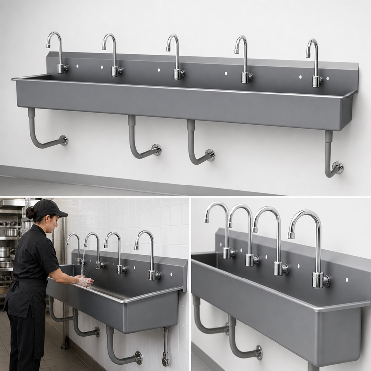 Product image #3 for Advance Tabco FC-WM-100-F 100-Inch Wall Mounted Multiwash Hand Sink with 5 K-159 Gooseneck Faucets