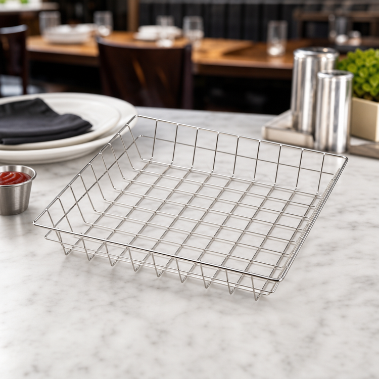 Product image #3 for American Metalcraft Square Stainless Steel Wire Grid Serving Basket, 12 x 12 x 2 Inches