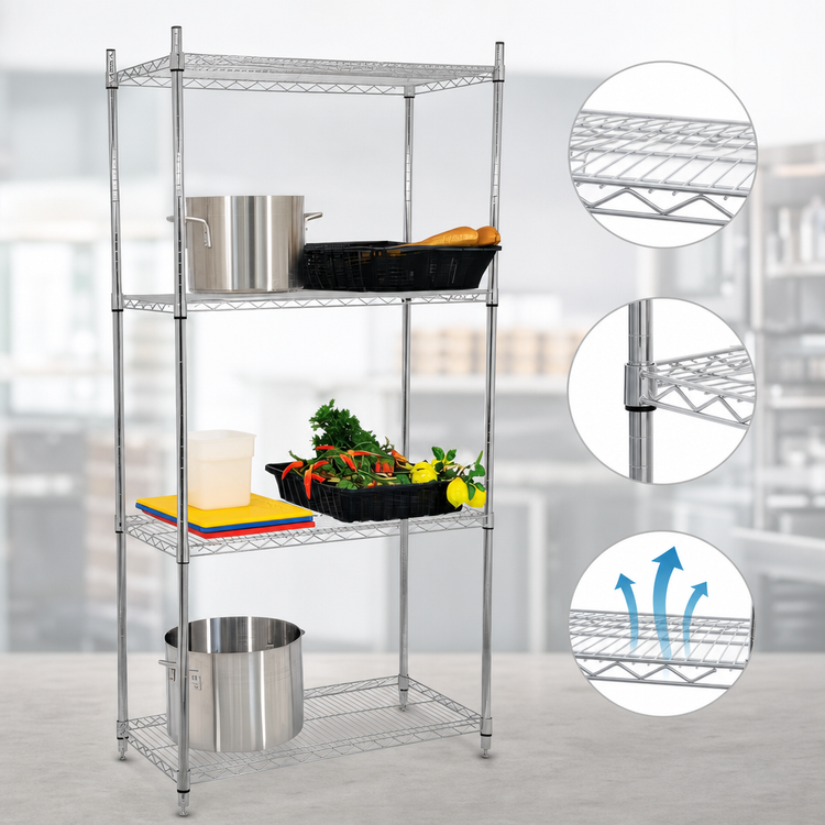Product image #3 for Omcan Commercial Chrome Wire Shelving Unit, 48W x 18D x 72H, 4-Shelf Stationary